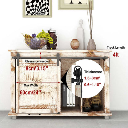 TSMST 4FT/122CM Cabinet Mini Sliding Barn Door Hardware Kit, Single Barn Door Track Set, Apply for Storage Window TV Stand Closet, J Shape(No Cabinet)