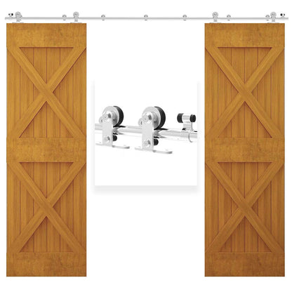 TSMST 365CM/12FT Stainless Steel Sliding Barn Door Hardware Kit Track Roller Closet Accessory for Double Door