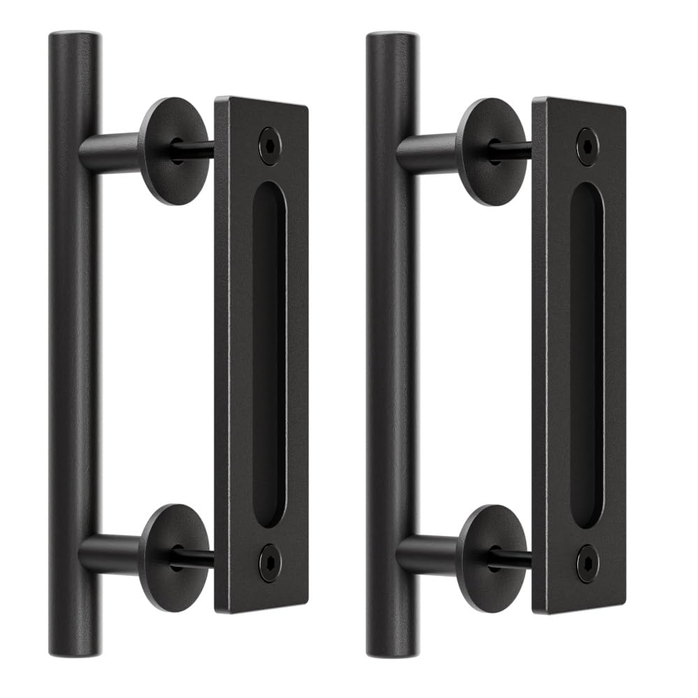 TSMST 24CM Sliding Door Handle Double Sided Barn Door Handle Embedded Invisible Alloy Steel Frosted Black 2PC