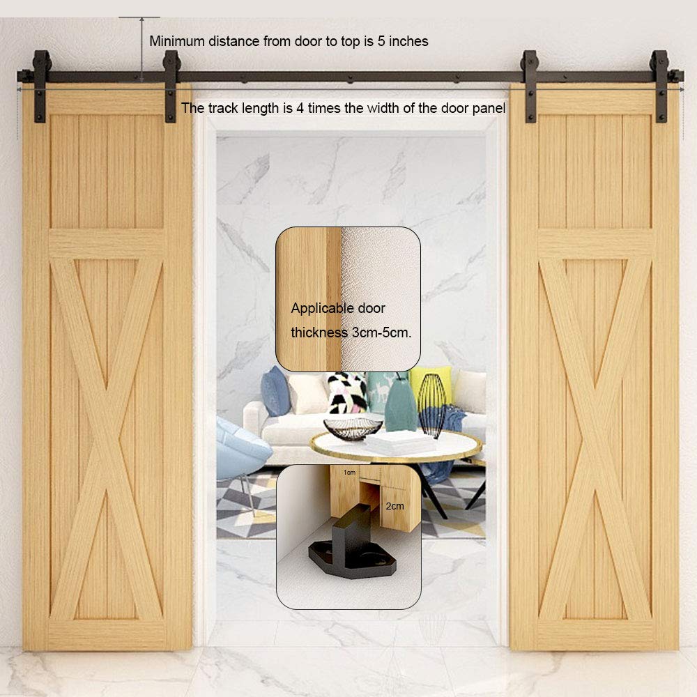 TSMST 365CM/12FT Sliding Barn Door Hardware Kit Track Roller Closet Accessory for Double Door