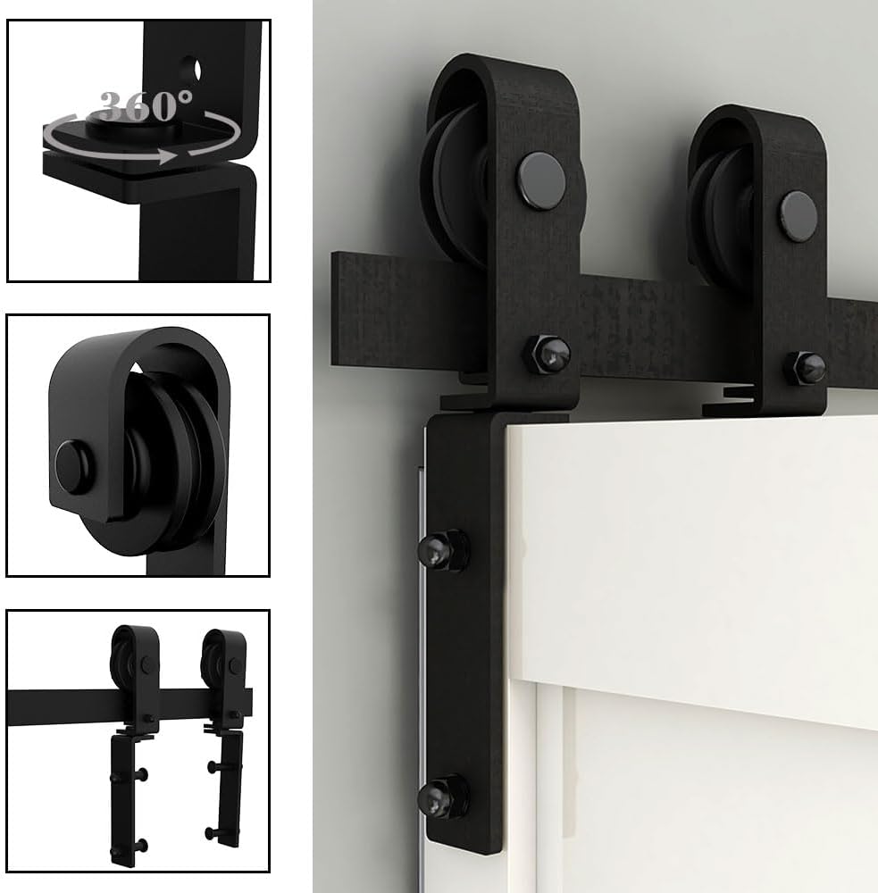 TSMST 76.3cm/2.5ft Bi-Falte Schiebetürsystem Komplett-Set, Platzsparende Scheunentür Spur Set für 2 Türen,Grundlegender Stil, Glatt und Ruhig (keine Tür)