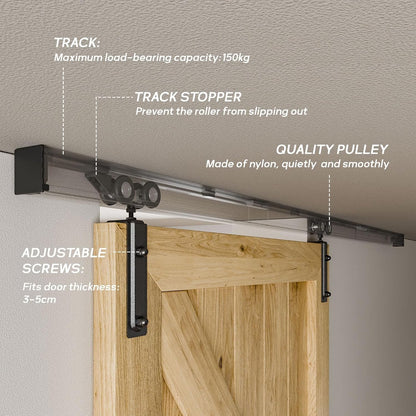 TSMST 200CM/6.6FT Ceiling Mount Sliding Door Track Barn Door Hardware Kit Box Rail Hide Roller Accessory Closet Rail
