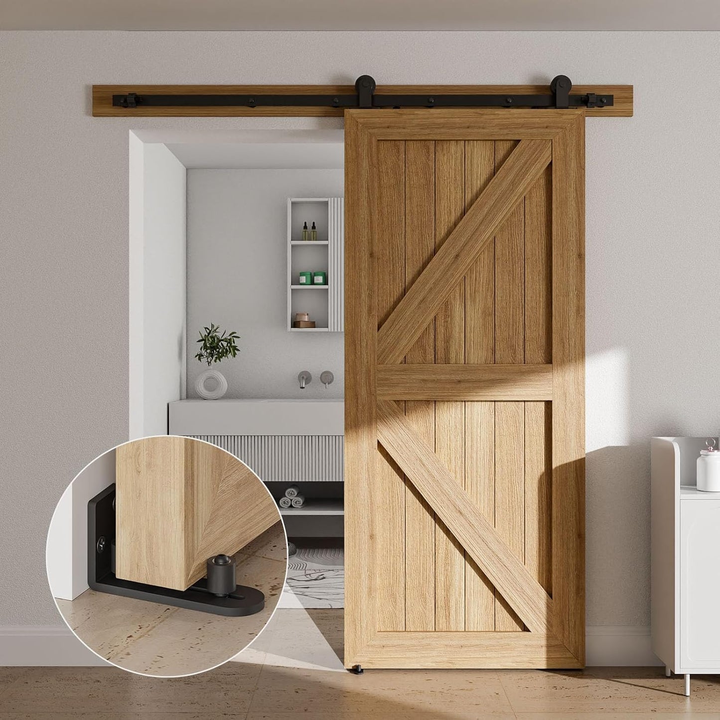 TSMST Bodenführung Schiebetür Fit Max 7cm Dicke Tür, Doppelroller Schiebetür Führung Boden, Glatt und Leise