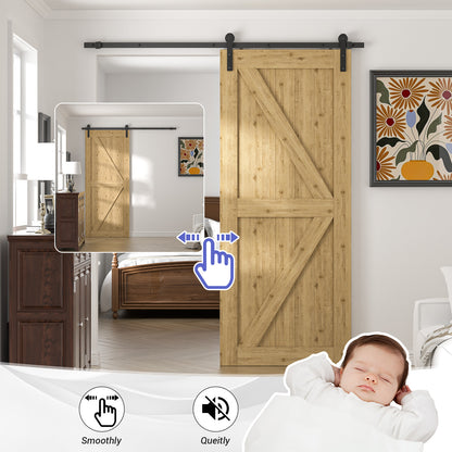 TSMST 6.7FT/202cm Schiebetürsystem Komplett-Set für Schiebetüren,Schwarz Schienen-Kit Passend für eine einzelne Holztür, J-Form