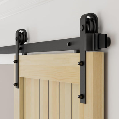 TSMST 200cm Schiebetürsystem Komplett-Set für Schiebetüren mit Bodenführung Schwarz Schienen-Kit Passend für eine einzelne Holztür, J-Form