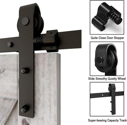 TSMST 228 cm Schiene für Schiebetüren, Schwarz und Rustikal, Zubehör-Set mit Bodenführung, verstellbar, für Einzeltür