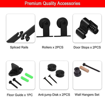 TSMST 6.6FT/203CM Sliding Door Track Kit, Internal Barn Sliding Wood Doors Rail T Mount Hangers Black for Single Door