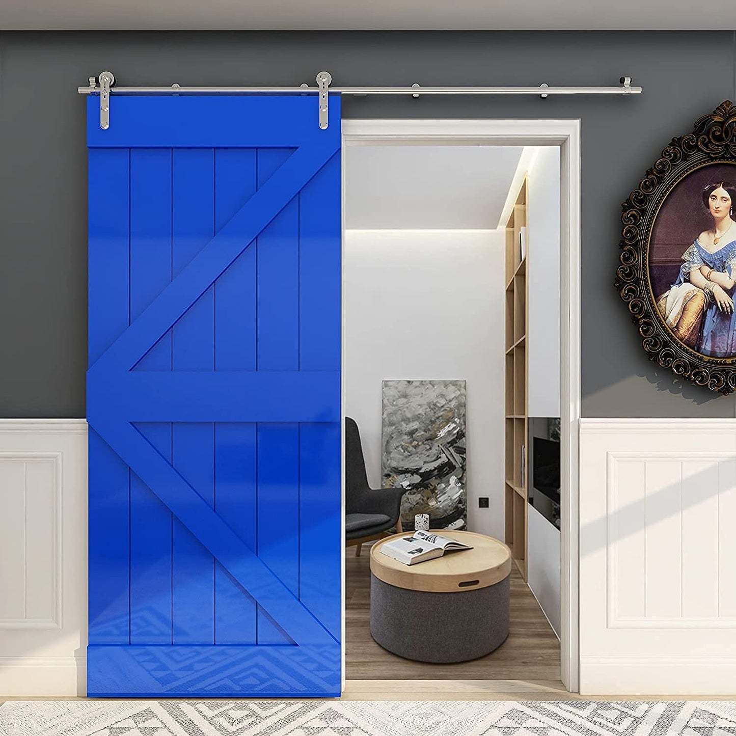 6FT/183cm Interior Stainless Steel Sliding Barn Single Door Hardware Track Roller Flat Hanger Rail Kit For Wood Door