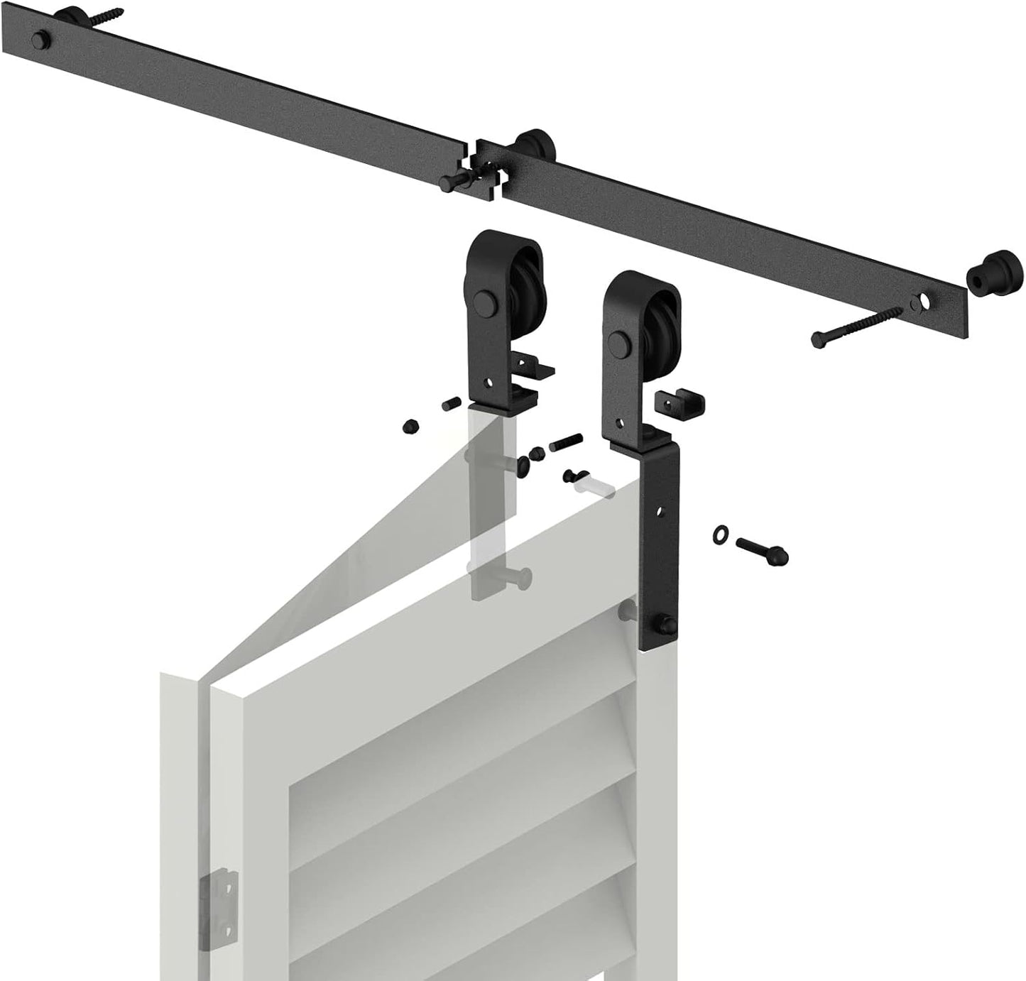 TSMST 100cm/3.3ft Klapptür Schiebetürsystem Komplett-Set, Platzsparende Scheunentür Spur Set für 2 Türen, Glatt und Ruhig (keine Tür)