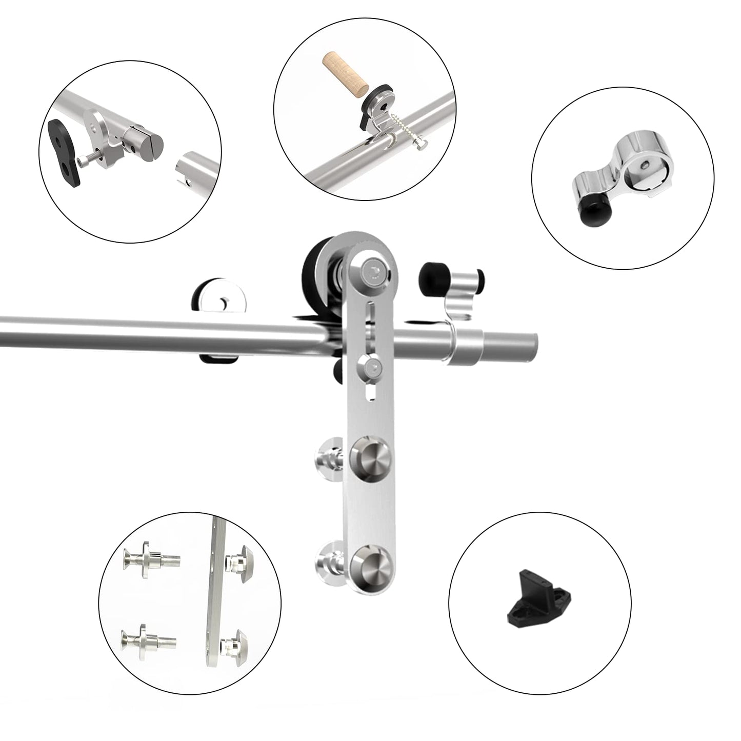 5FT/152cm Interior Stainless Steel Sliding Barn Single Door Hardware Track Roller Flat Hanger Rail Kit For Wood Door