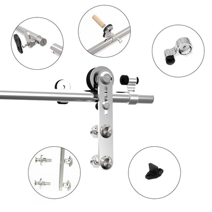 5FT/152cm Interior Stainless Steel Sliding Barn Single Door Hardware Track Roller Flat Hanger Rail Kit For Wood Door
