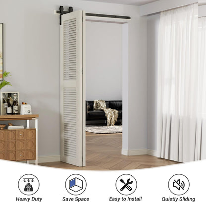 TSMST 91CM/3FT Bi-Folding Sliding Barn Door Hardware,Quietly Simple and Easy to Install for 2 Doors Hardware Kit, Applicable to Door Openings 60-70CM [T Style No Door ]