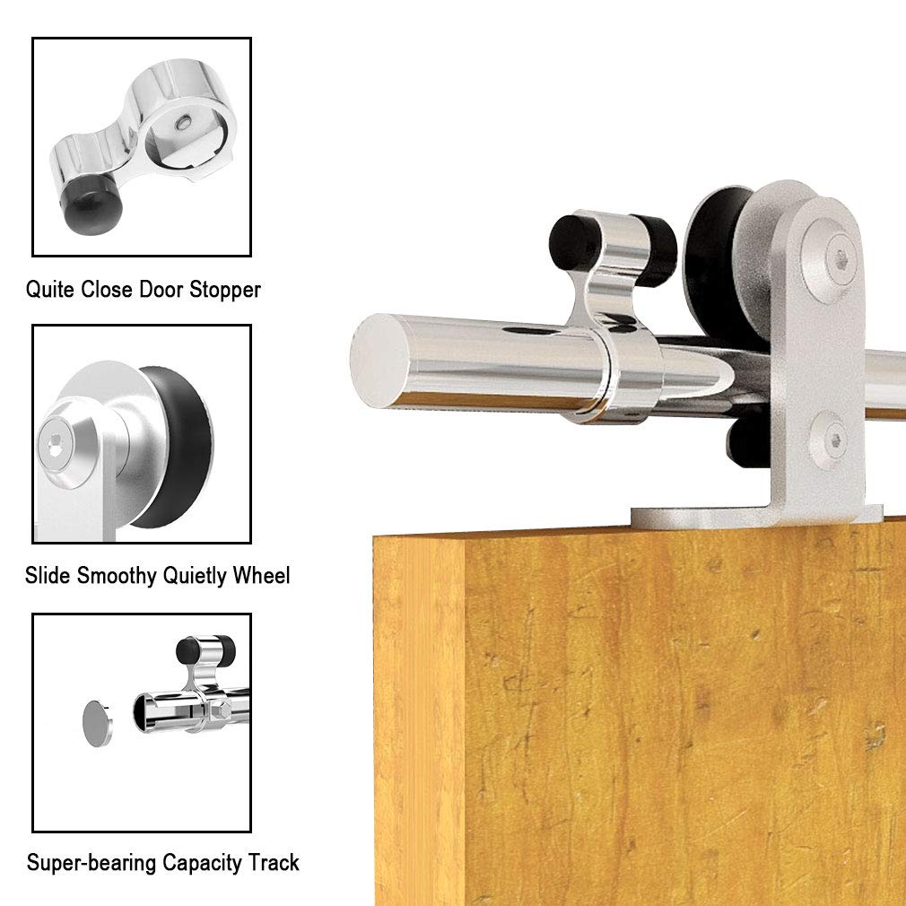 TSMST 305CM/10FT Stainless Steel Sliding Barn Door Hardware Kit Track Roller Closet Accessory for Double Door
