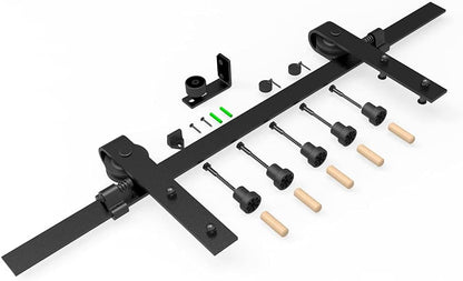 TSMST 228 cm Schiene für Schiebetüren, Schwarz und Rustikal, Zubehör-Set mit Bodenführung, verstellbar, für Einzeltür
