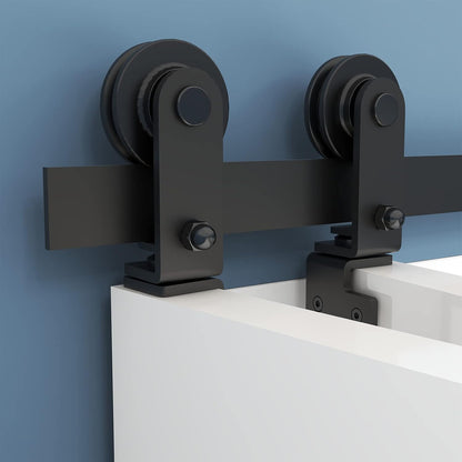 TSMST 76.3cm/2.5ft Bi-Falte Schiebetürsystem Komplett-Set,Platzsparende Scheunentür Spur Set für 2 Türen,Glatt und Ruhig T-Form(keine Tür)