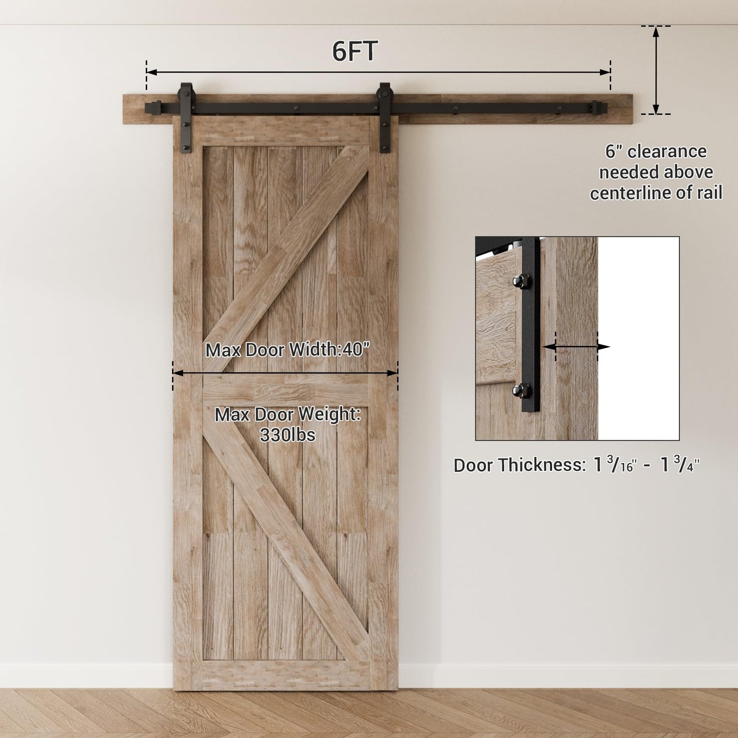 TSMST 6.6FT/203CM Sliding Door Track Kit, Internal Barn Sliding Wood Doors Rail Mount Hangers Black for Single Door,J Shape