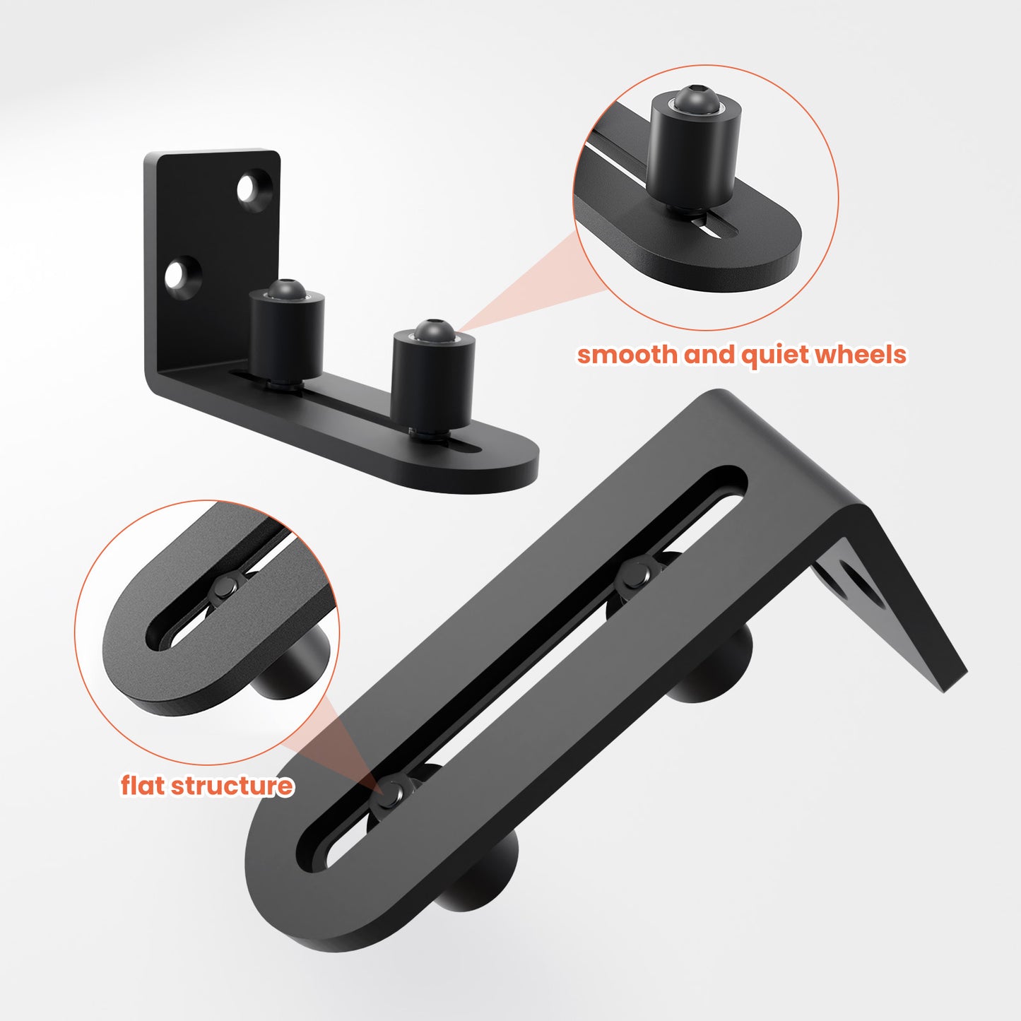 TSMST Sliding Barn Door Bottom Floor Guide,Adjustable Wall Mount Roller Guides,Flush Flat Bottom Design,Roller Ball Smooth,Stable and Smooth,Black