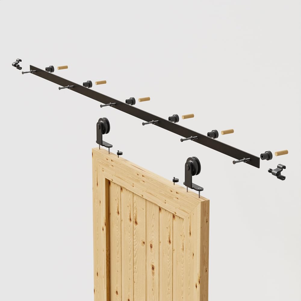 TSMST 244CM/8FT Schiebetürbeschläge Schiebetüren Schiebetürsystem Komplettset Laufschiene Rollen Set T-Form