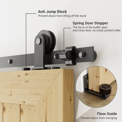 TSMST 183CM/6FT Schiebetürbeschläge Schiebetüren Schiebetürsystem Komplettset Laufschiene Rollen Set Verstellbare Bodenschienen T-Form