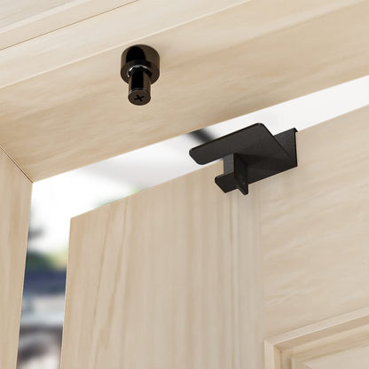 TSMST Child Proof Door Top Lock, Security Door Lock with Double Adjustable Roller, Prevent Scratch Door, Solid and Safety, Black, 1 PCS