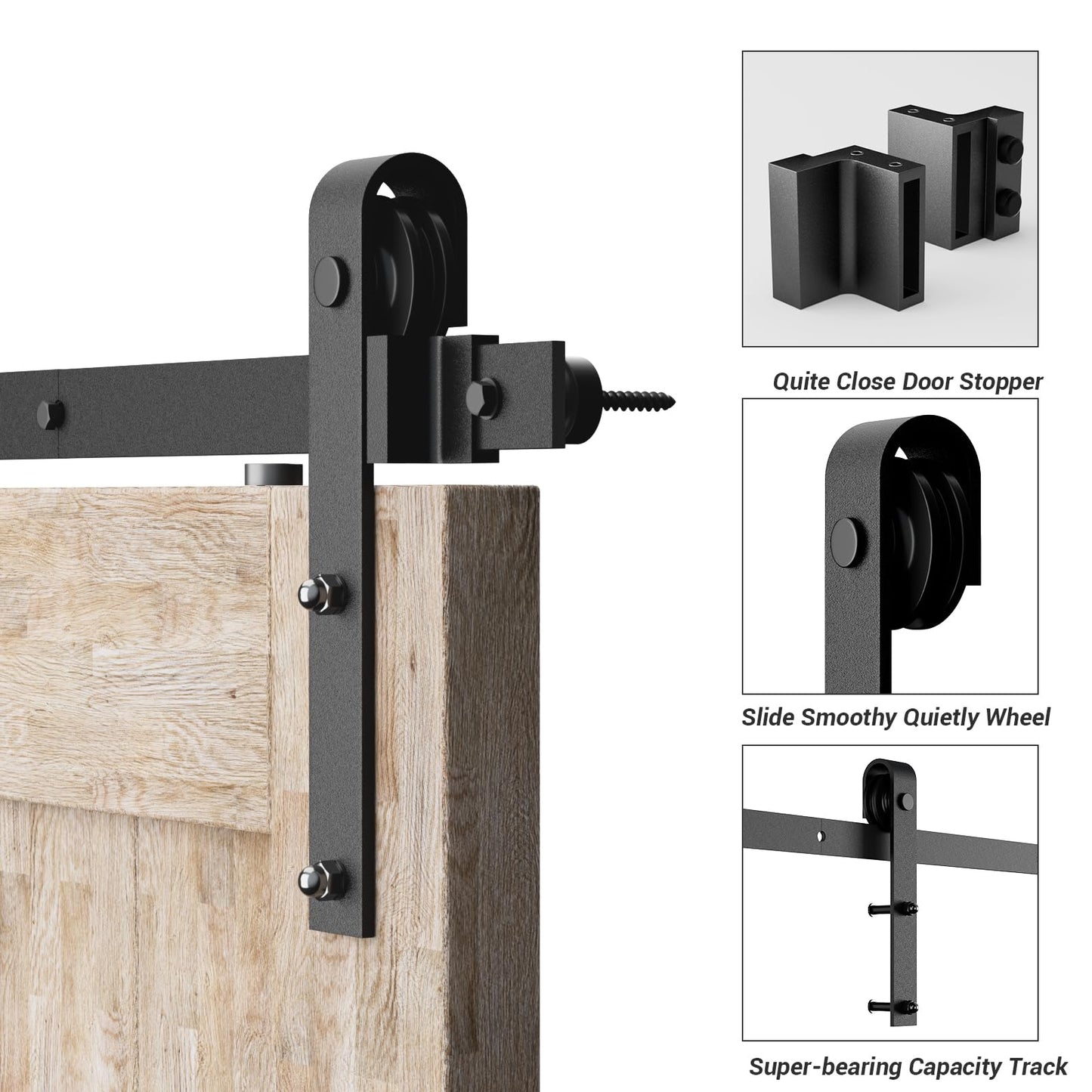TSMST 6.6FT/203CM Sliding Door Track Kit, Internal Barn Sliding Wood Doors Rail Mount Hangers Black for Single Door,J Shape
