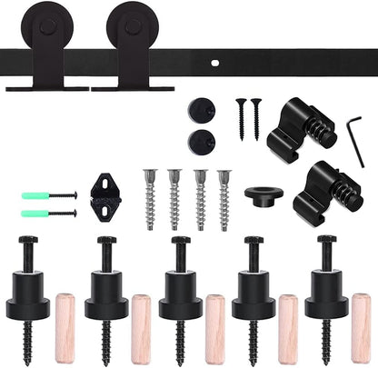 TSMST 5FT/152CM Sliding Door Track Kit, Internal Barn Sliding Wood Doors Rail T Mount Hangers Black for Single Door