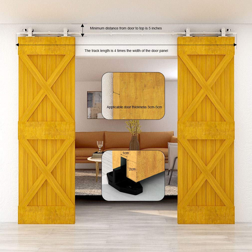 TSMST 305CM/10FT Stainless Steel Sliding Barn Door Hardware Kit Track Roller Closet Accessory for Double Door