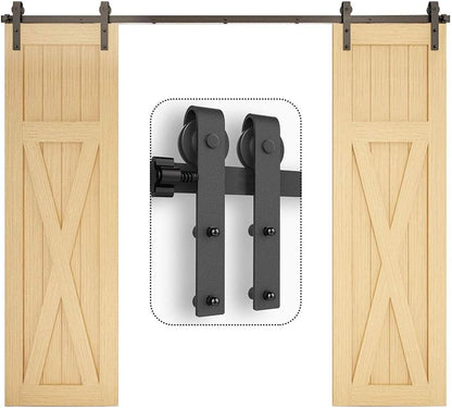 TSMST 200CM/6.6FT Sliding Barn Door Hardware Kit Track Roller Closet Accessory for Double Door