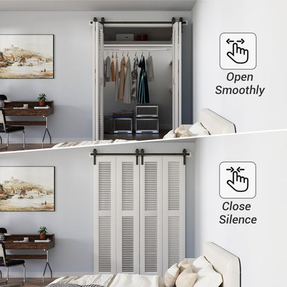 TSMST 150CM/5FT Bi-Folding Sliding Barn Door Hardware,Quietly Simple and Easy to Install for 4 Doors Hardware Kit, Applicable to Door Openings 120-130CM