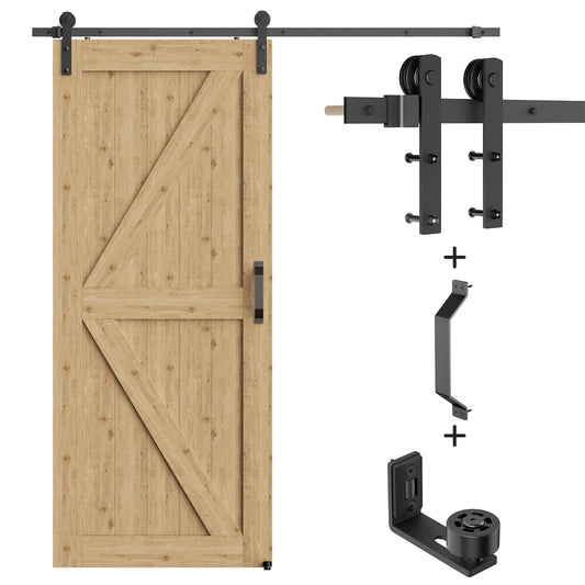 TSMST 200cm Heavy Duty Robuste Schiebetür Hardware Kit, schwarz, (Ganzes Set beinhaltet 1x Zuggriff Set, 1x Bodenführung) Fit Max 100cm breite Türverkleidung (J Form Aufhänger)