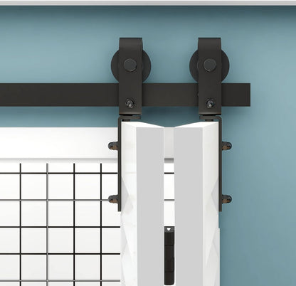 TSMST 100cm/3.3ft Klapptür Schiebetürsystem Komplett-Set, Platzsparende Scheunentür Spur Set für 2 Türen, Glatt und Ruhig (keine Tür)