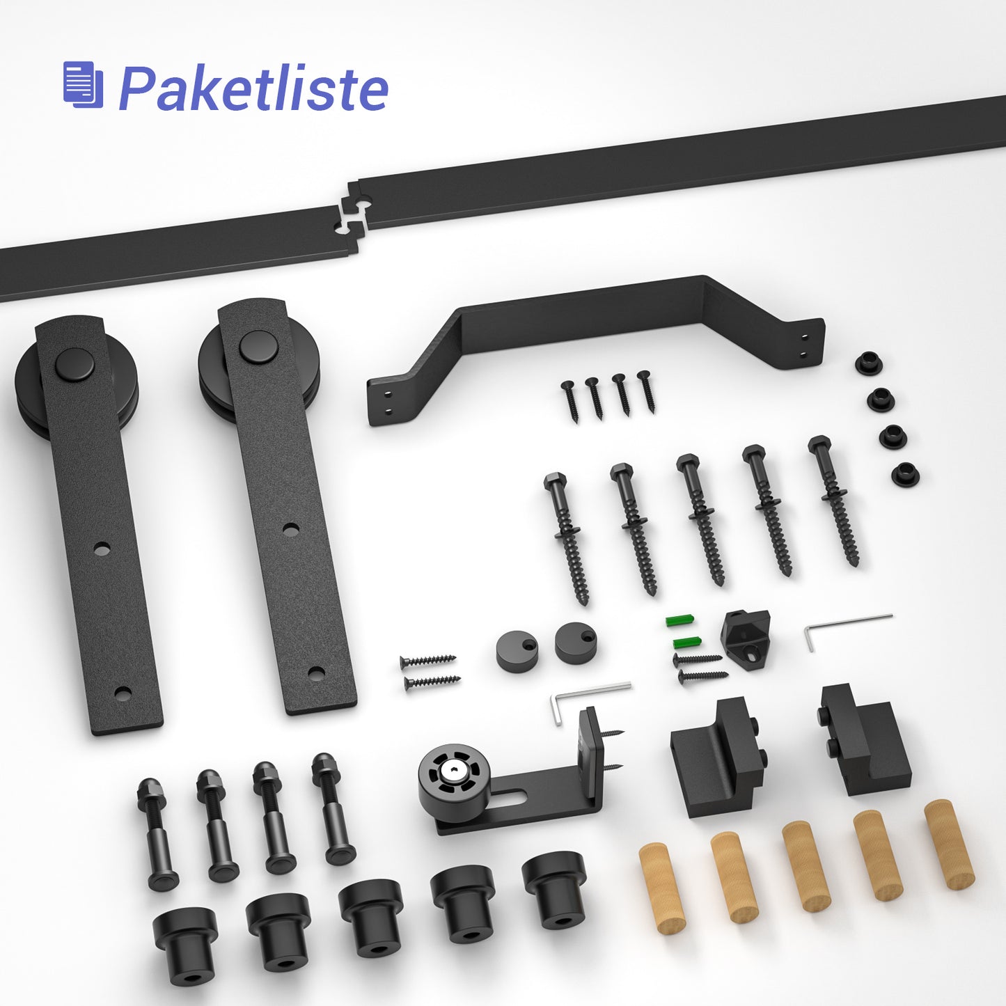 TSMST 200cm Heavy Duty Robuste Schiebetür Hardware Kit, schwarz, (Ganzes Set beinhaltet 1x Zuggriff Set, 1x Bodenführung) Fit Max 100cm breite Türverkleidung (J Form Aufhänger)