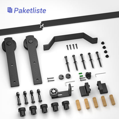 TSMST 200cm Heavy Duty Robuste Schiebetür Hardware Kit, schwarz, (Ganzes Set beinhaltet 1x Zuggriff Set, 1x Bodenführung) Fit Max 100cm breite Türverkleidung (J Form Aufhänger)