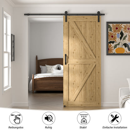 TSMST 200cm Heavy Duty Robuste Schiebetür Hardware Kit, schwarz, (Ganzes Set beinhaltet 1x Zuggriff Set, 1x Bodenführung) Fit Max 100cm breite Türverkleidung (J Form Aufhänger)