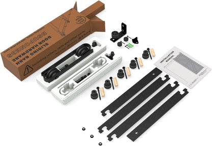 TSMST 152cm Schiebetürsystem Komplett Set für Schiebetüren mit Bodenführung Schwarz Schienen Kit Passend für eine einzelne Holztür, J-Form