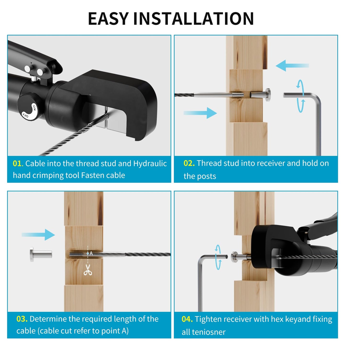 40 Pack 1/8" Stainless Steel Invisible Receiver and Swage Stud End Cable Railing, Deck Stair Threaded End Fitting for Wood & Metal Post, T316 Marine Grade Stainless Steel