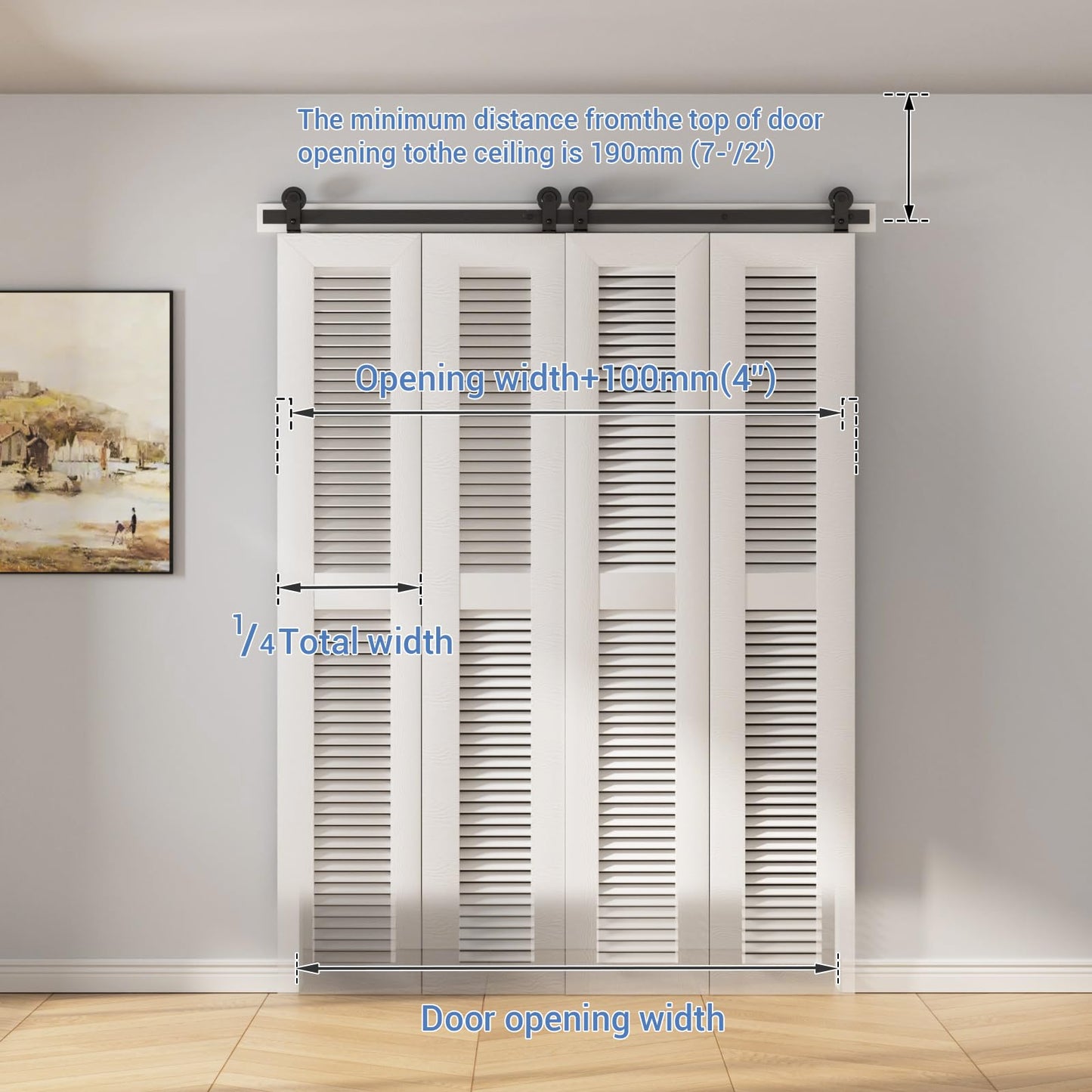 TSMST 150CM/5FT Bi-Folding Sliding Barn Door Hardware,Quietly Simple and Easy to Install for 4 Doors Hardware Kit, Applicable to Door Openings 120-130CM [T Style No Door ]