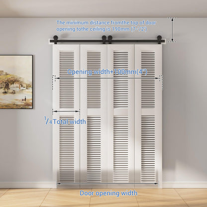 TSMST 150CM/5FT Bi-Folding Sliding Barn Door Hardware,Quietly Simple and Easy to Install for 4 Doors Hardware Kit, Applicable to Door Openings 120-130CM [T Style No Door ]