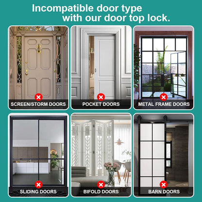 TSMST Child Proof Door Top Lock, Security Door Lock with Double Adjustable Roller, Prevent Scratch Door, Solid and Safety, Black, 1 PCS