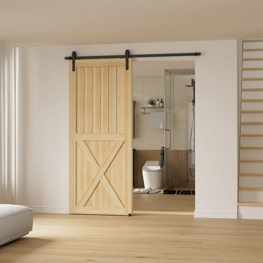 TSMST 5FT/152CM Sliding Door Track Barn Door Hardware Kit Closet Rail Roller Accessory Adjustable Floor Guide