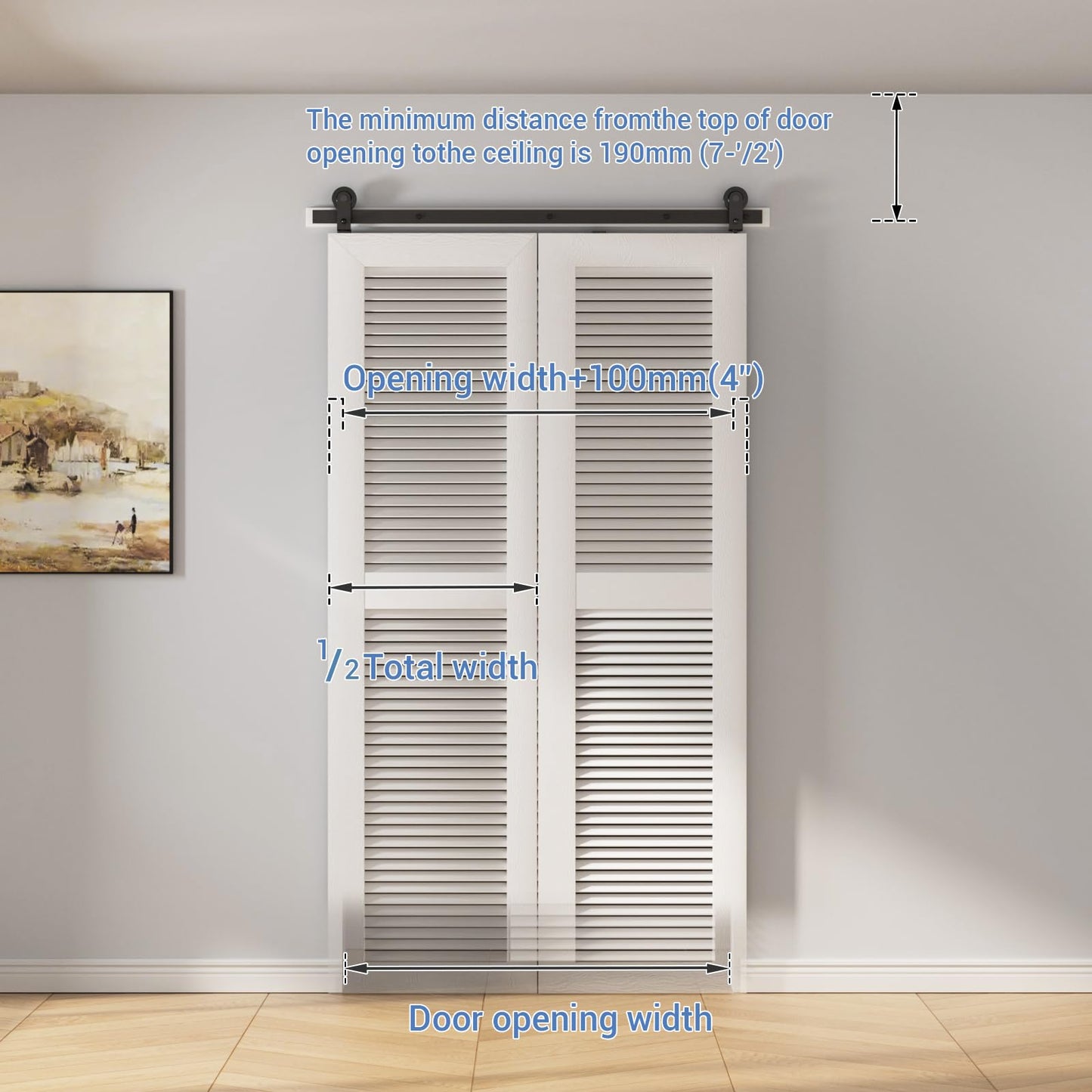 TSMST 100CM/3.3FT Bi-Folding Sliding Barn Door Hardware Kit, Heavy Duty Sturdy Barn Door Track Set, Smoothly and Quietly, for 2 Doors [Hardware Kit Only, No Door ]