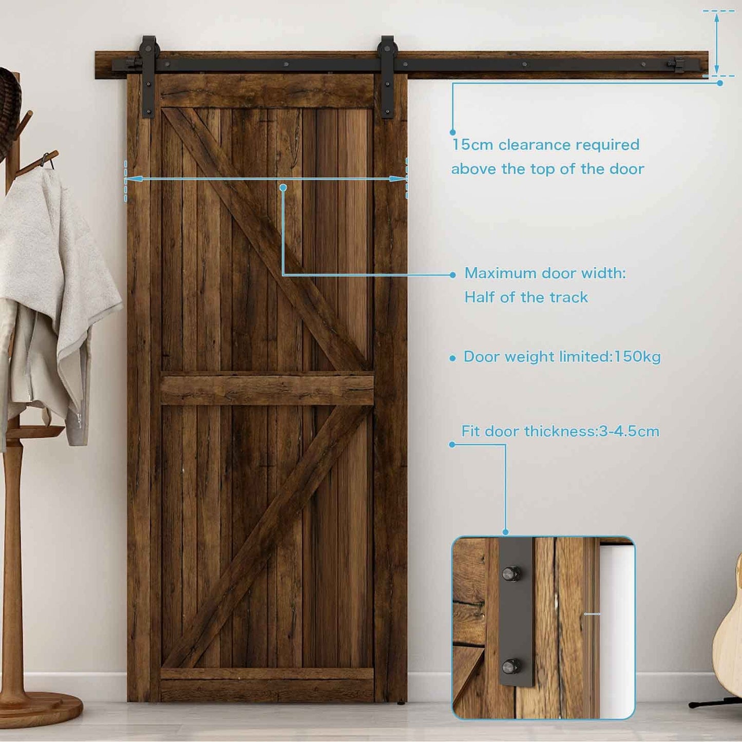 213cm/7FT Schiebetürbeschlag Set Schiebetürsystem Zubehörteil für Schiebetüren Innentüren, Schwarz/Sliding Barn Door Hardware Kit