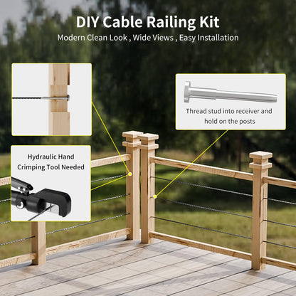 40 Pack 1/8" Stainless Steel Invisible Receiver and Swage Stud End Cable Railing, Deck Stair Threaded End Fitting for Wood & Metal Post, T316 Marine Grade Stainless Steel