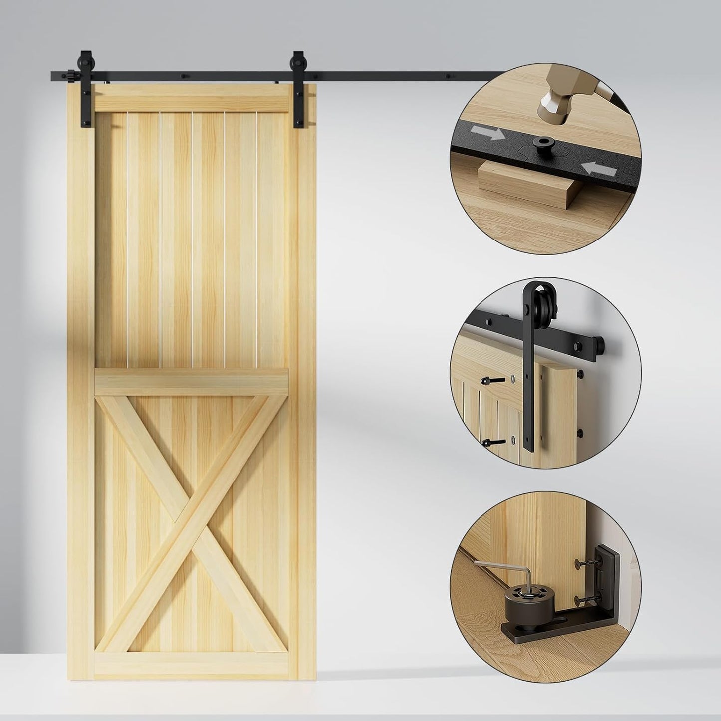 TSMST 274CM/9FT Sliding Door Track Barn Door Hardware Kit Closet Rail Roller Accessory Adjustable Floor Guide