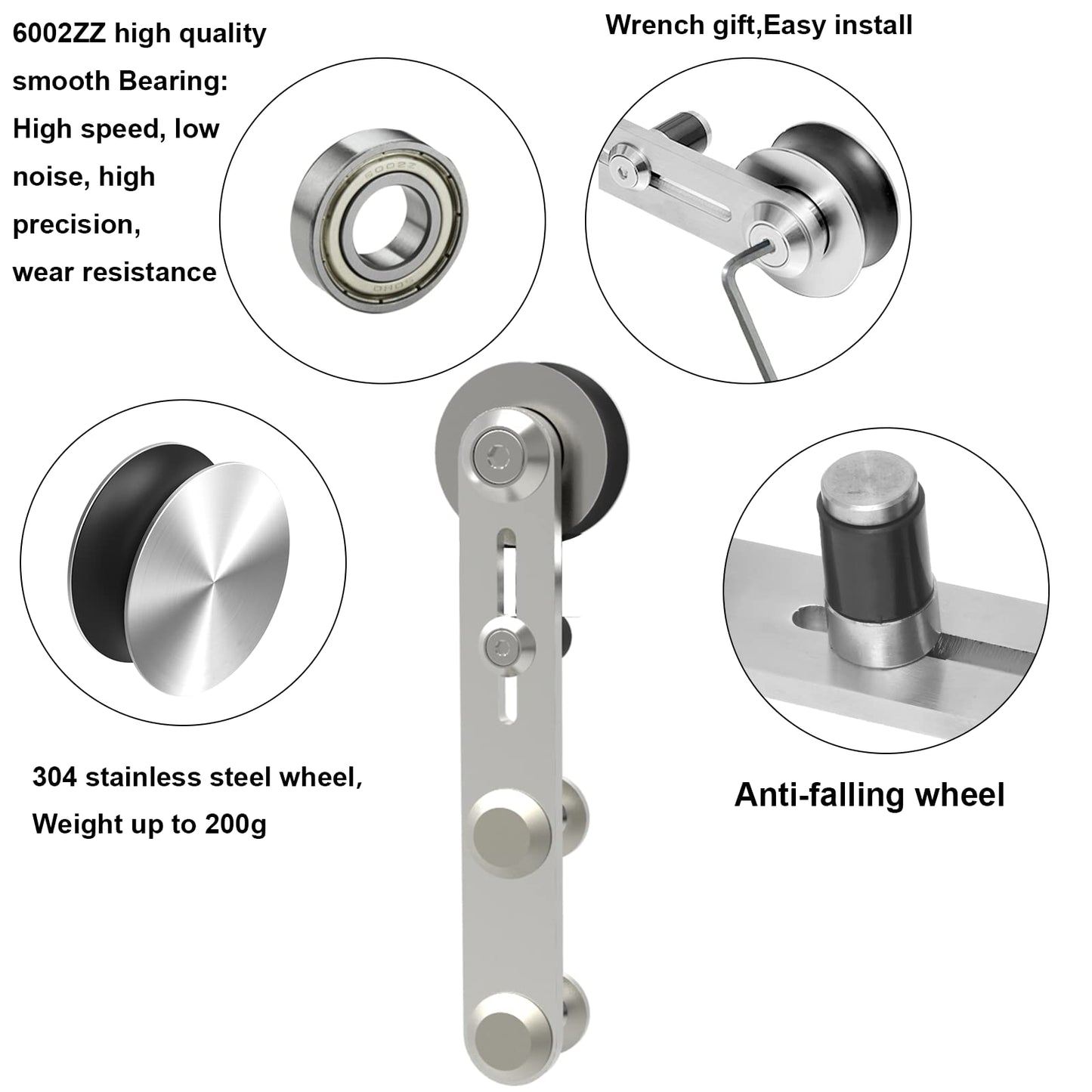 TSMST 6FT Sliding Barn Door Hardware Kit, Stainless Steel Heavy Duty Sturdy Barn Door Track for Single Wood Door, Slide Smoothly Quietly (I Style)