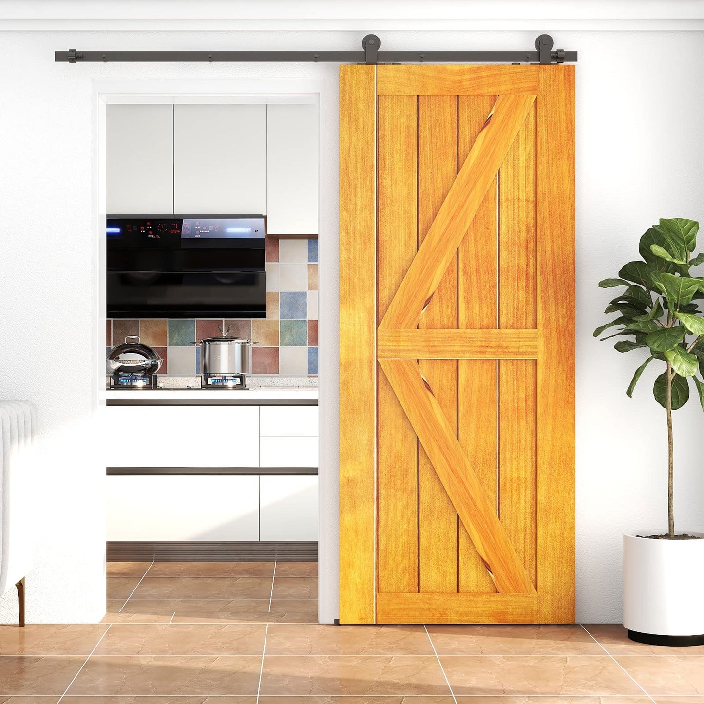 TSMST 6FT/183CM Sliding Door Track Kit, Internal Barn Sliding Wood Doors Rail T Mount Hangers Black for Single Door