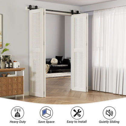 TSMST 150CM/5FT Bi-Folding Sliding Barn Door Hardware,Quietly Simple and Easy to Install for 4 Doors Hardware Kit, Applicable to Door Openings 120-130CM [T Style No Door ]