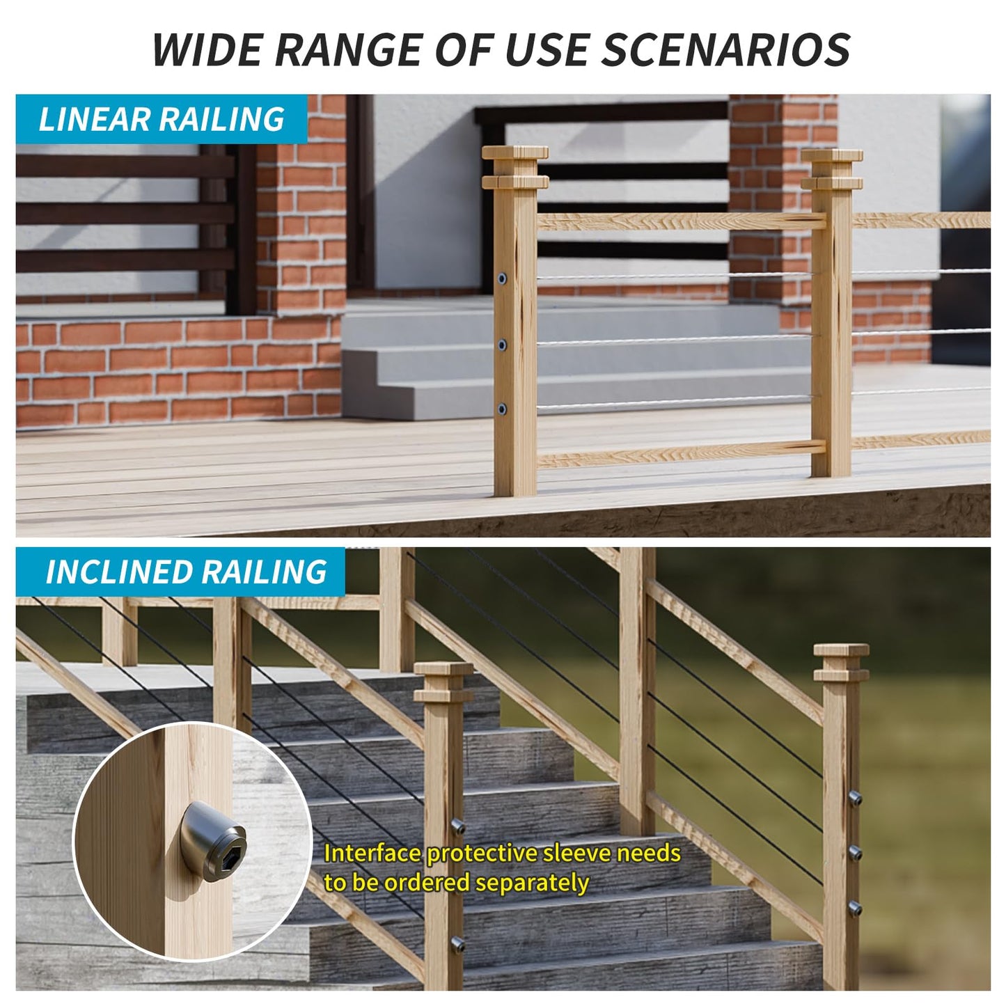 40 Pack 1/8" Stainless Steel Invisible Receiver and Swage Stud End Cable Railing, Deck Stair Threaded End Fitting for Wood & Metal Post, T316 Marine Grade Stainless Steel