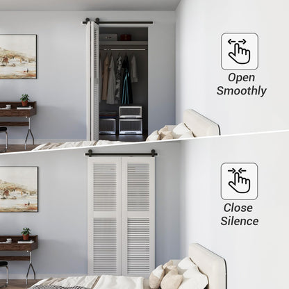 TSMST 100CM/3.3FT Bi-Folding Sliding Barn Door Hardware Kit, Heavy Duty Sturdy Barn Door Track Set, Smoothly and Quietly, for 2 Doors [Hardware Kit Only, No Door ]