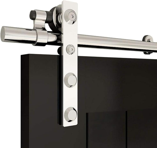 TSMST 4FT Stainless Steel Sliding Barn Door Hardware Kit for Single Wooden Door,Smoothly and Quietly,Fit 24" Door Panel(J Shape Hanger)